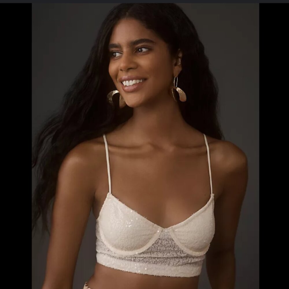 Brand New By Anthropologie Sequin Mesh Crop Top